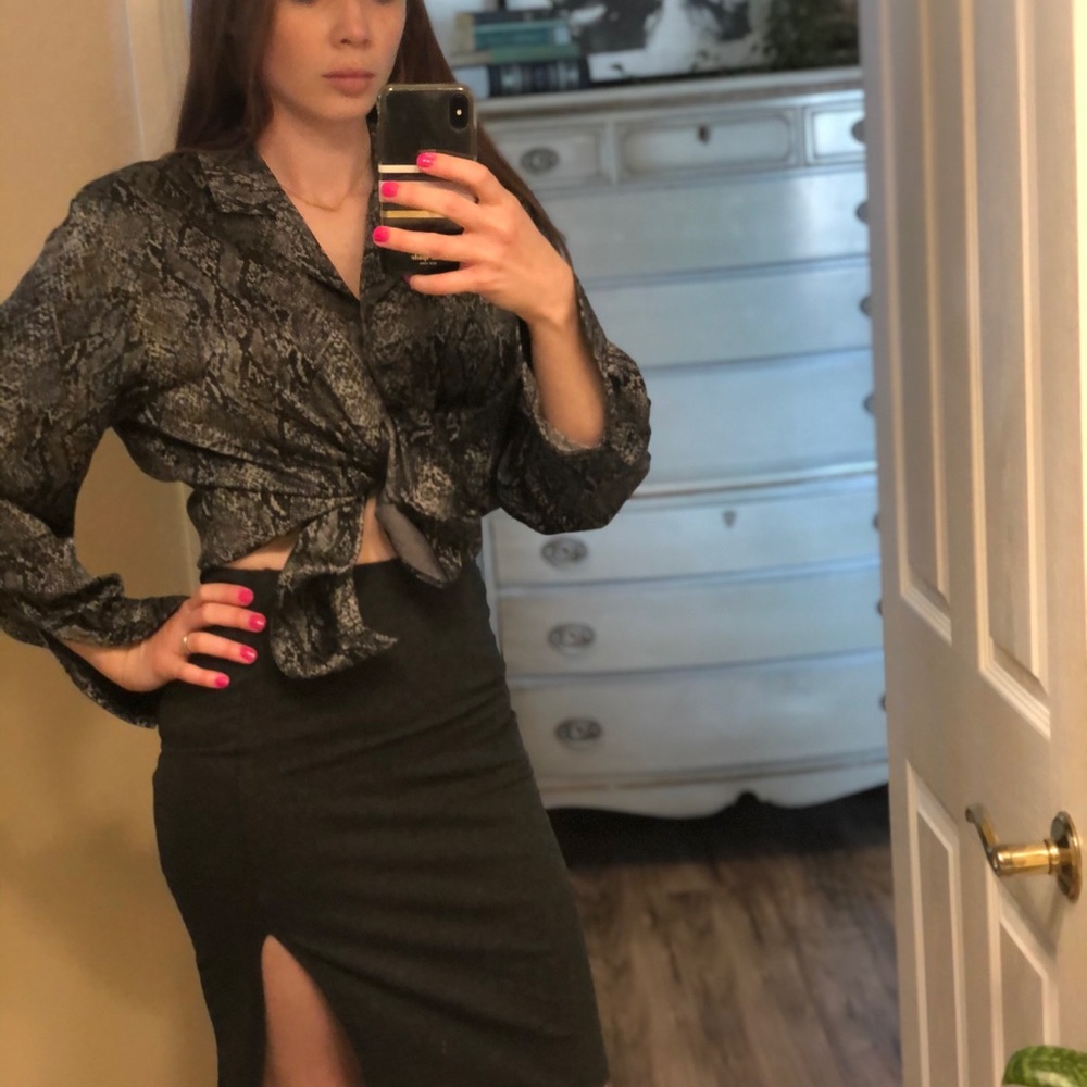 Vintage Silk Snake Skin Print Button Down Shirt